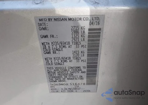 2016 Infiniti Qx60 z USA, uszkodzony, nr VIN 5N1AL0MM5GC516478